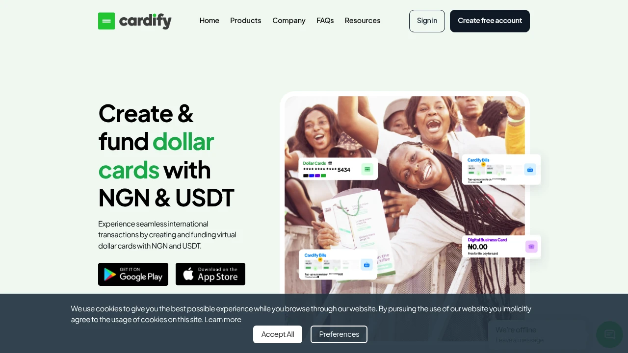 Screenshot of Cardify website