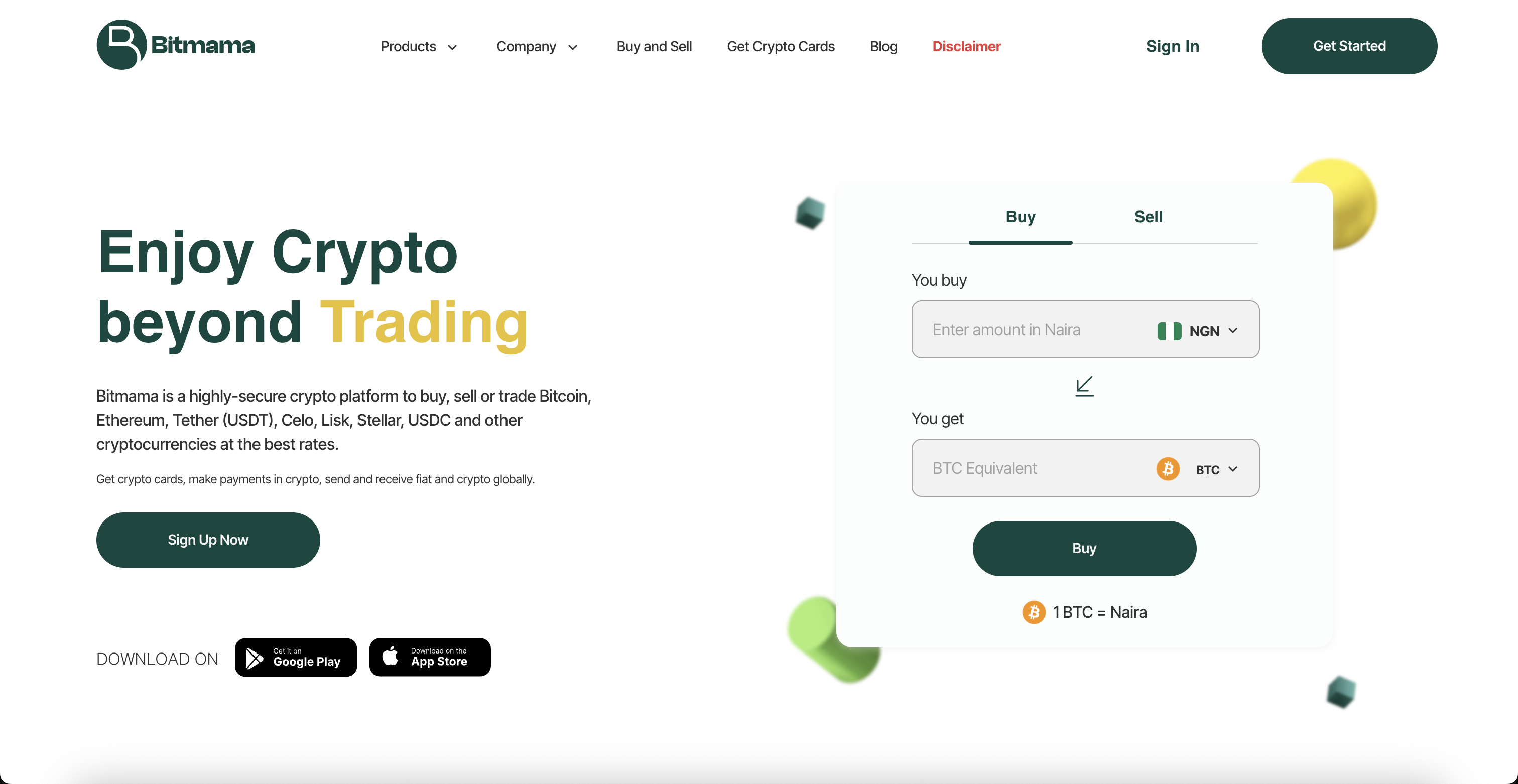 Screenshot of Bitmama website