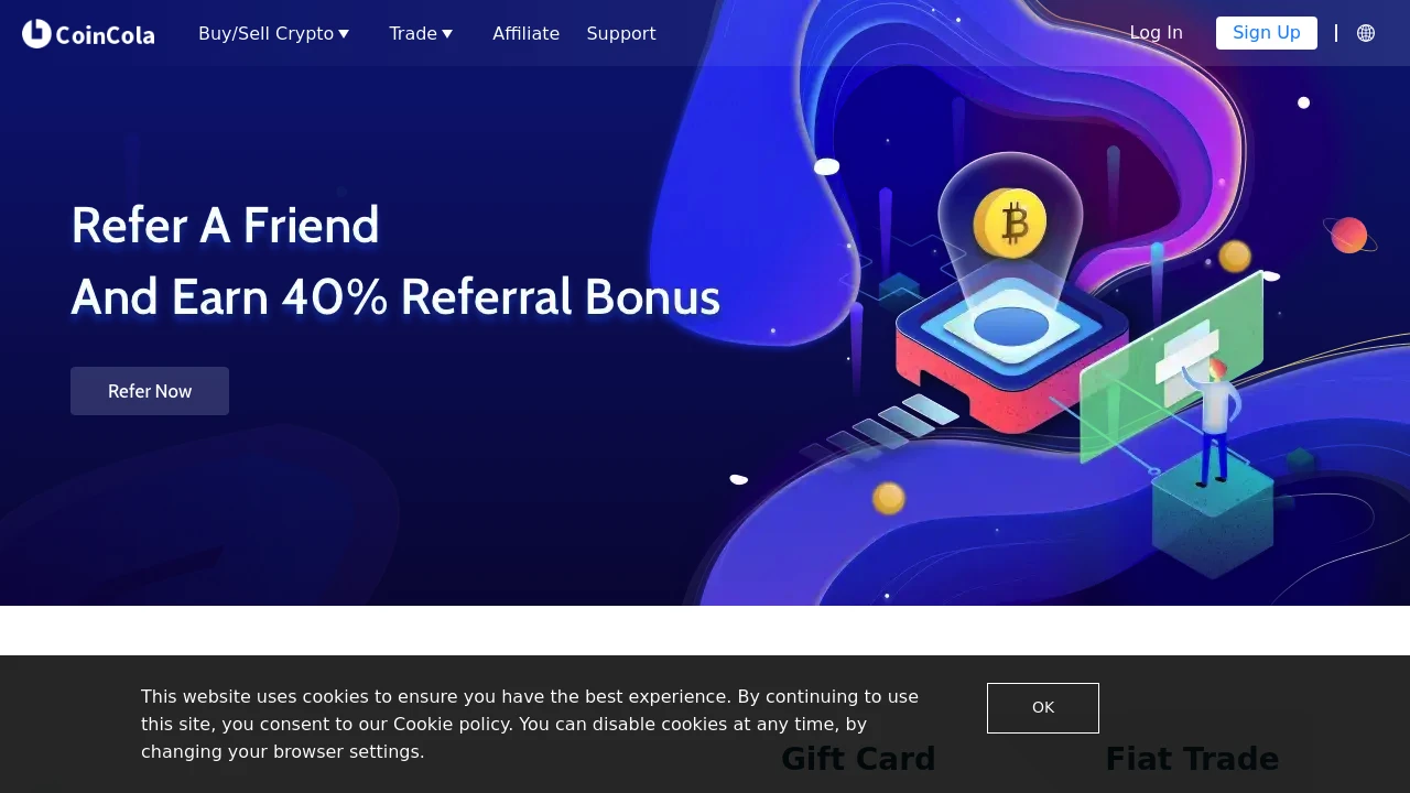 Screenshot of Coincola website