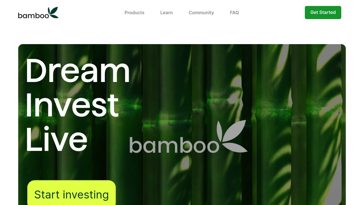 Screenshot of Investbamboo website