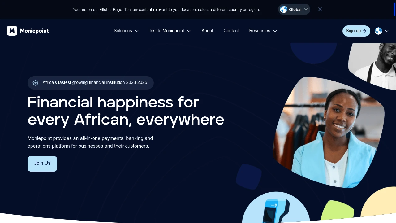 Screenshot of Moniepoint website