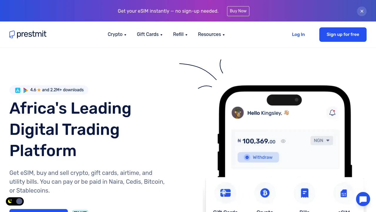 Screenshot of Prestmit website